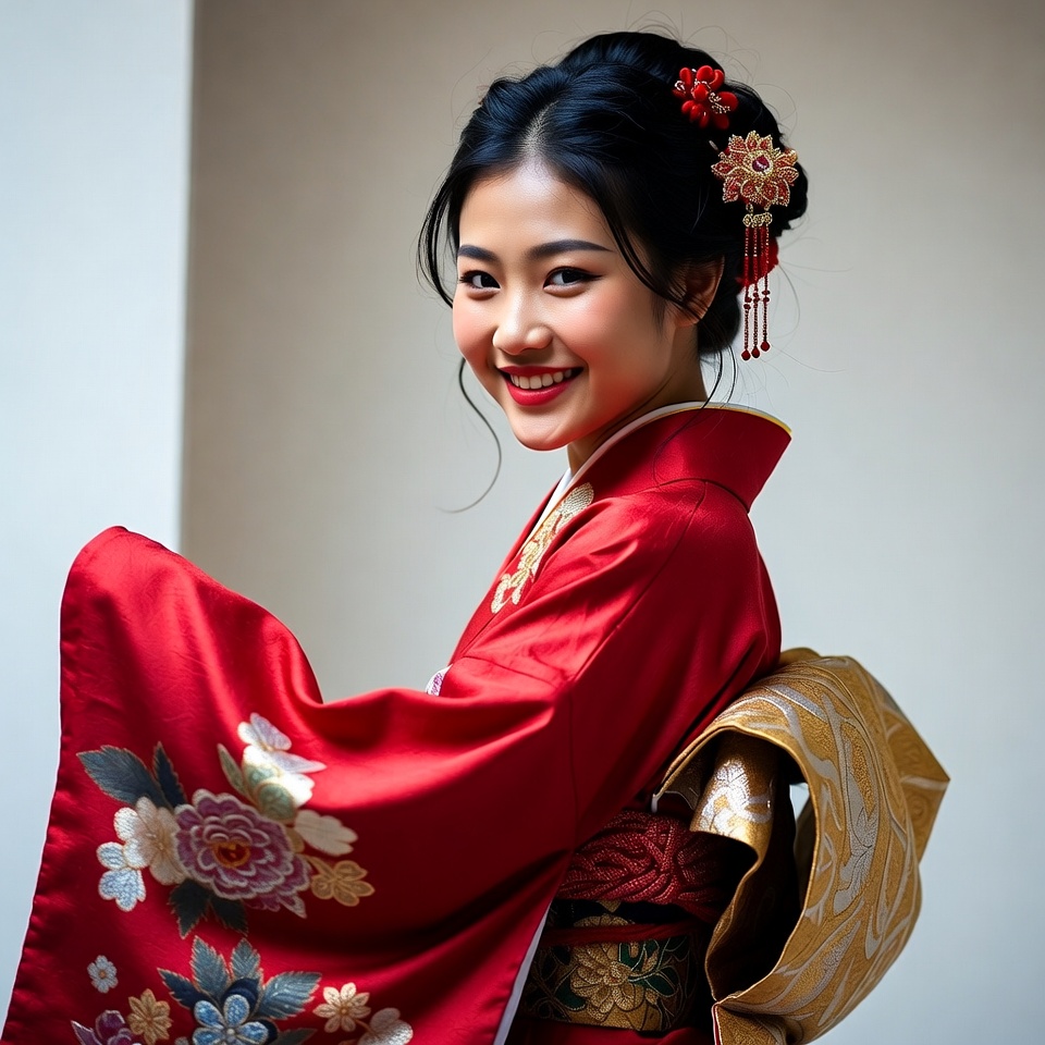 Asian woman in red kimono Asian woman in red kimono