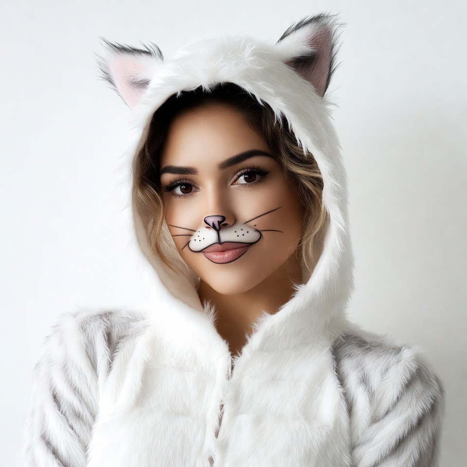 Woman in white cat costume Woman in white cat costume