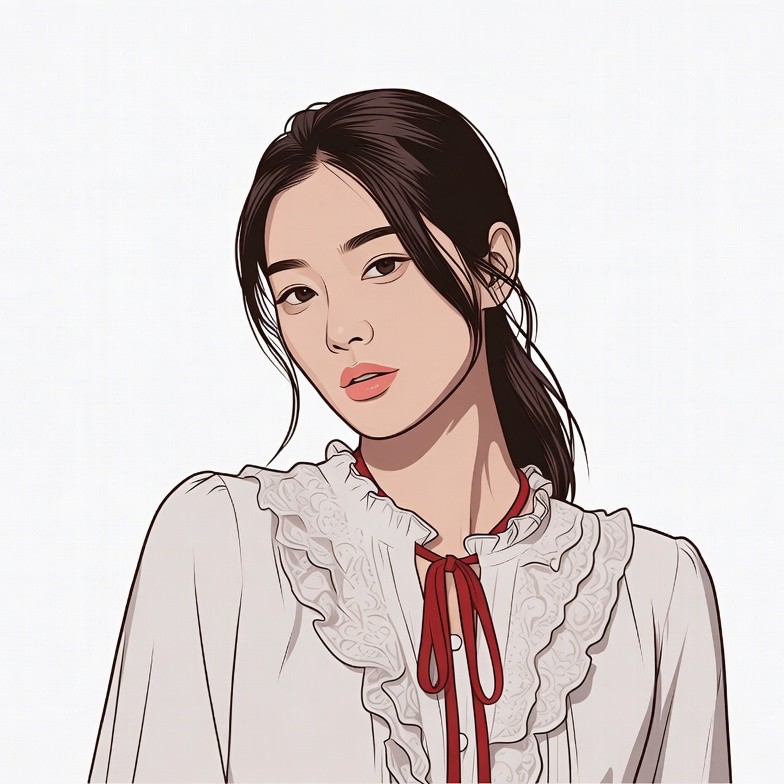 Asian woman in white ruffled blouse Asian woman in white ruffled blouse