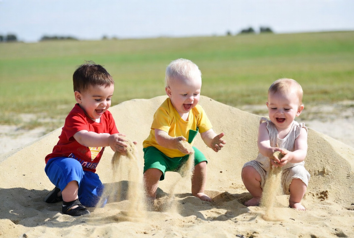 Three toddlers playing with sand Three toddlers playing with sand