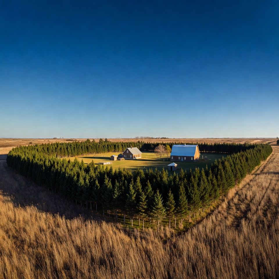 Tree-Encircled Farmhouse in Field Tree-Encircled Farmhouse in Field