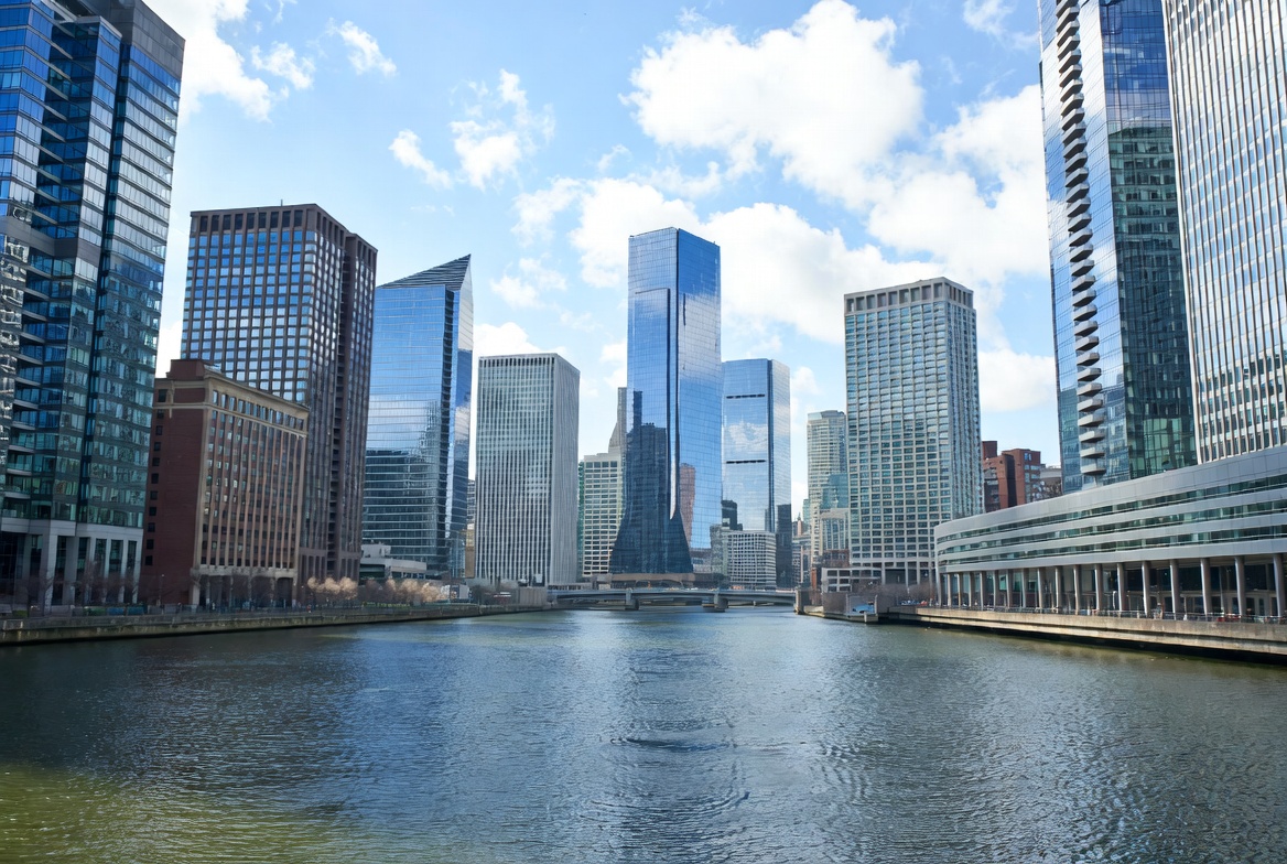 Chicago skyline over river Chicago skyline over river