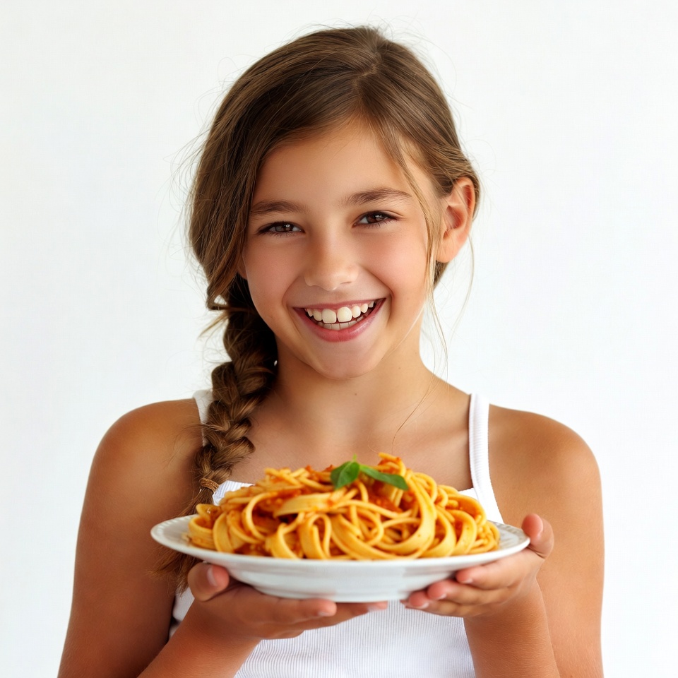 Girl holding spaghetti plate Girl holding spaghetti plate