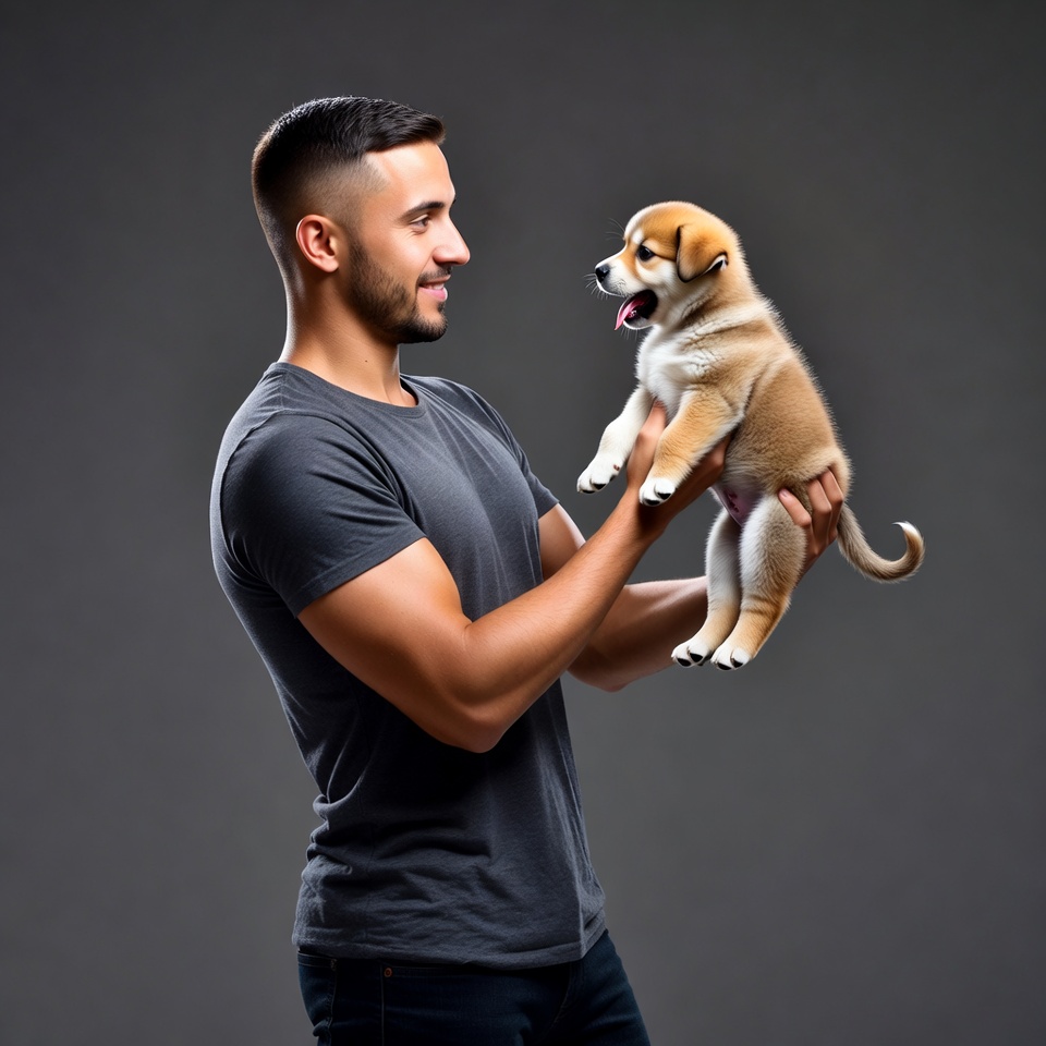 Man holding cute puppy Man holding cute puppy