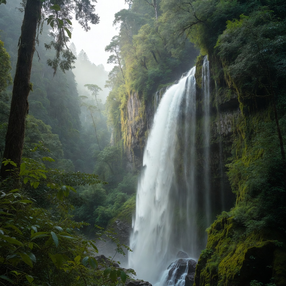 Majestic Waterfall in Lush Forest Majestic Waterfall in Lush Forest