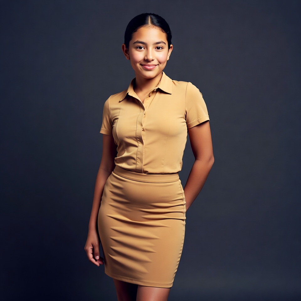 Latina girl in beige polo dress Latina girl in beige polo dress