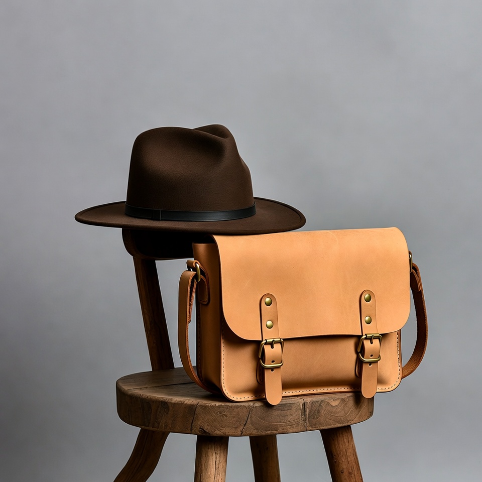 Brown Fedora Hat and Leather Satchel Brown Fedora Hat and Leather Satchel