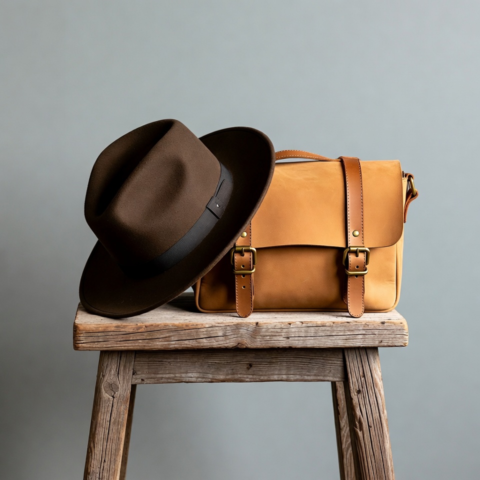 Brown Fedora Hat and Leather Satchel Brown Fedora Hat and Leather Satchel