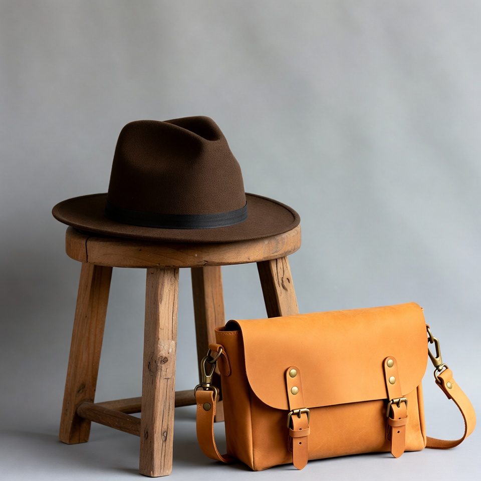 Brown Fedora Hat and Leather Messenger Bag Brown Fedora Hat and Leather Messenger Bag