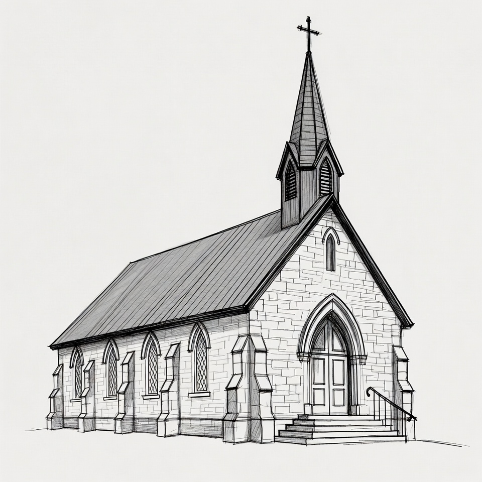 Line Drawing of Church with Steeple Line Drawing of Church with Steeple