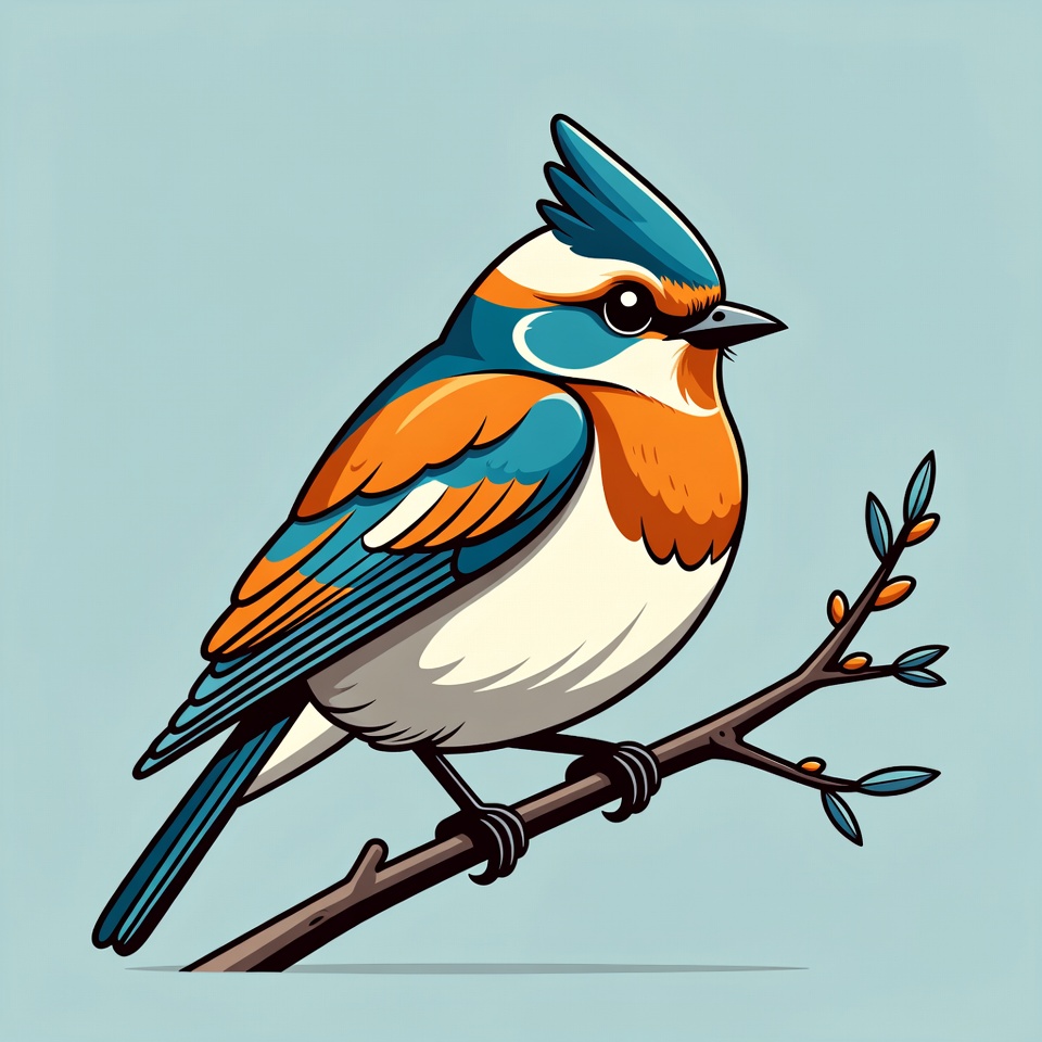 Colorful Crested Bird on Branch Colorful Crested Bird on Branch