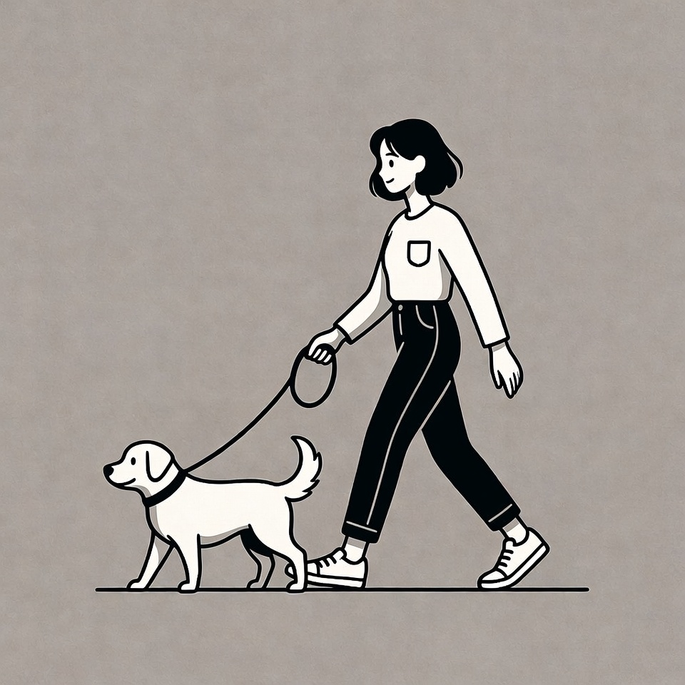 Woman walking dog on leash Woman walking dog on leash