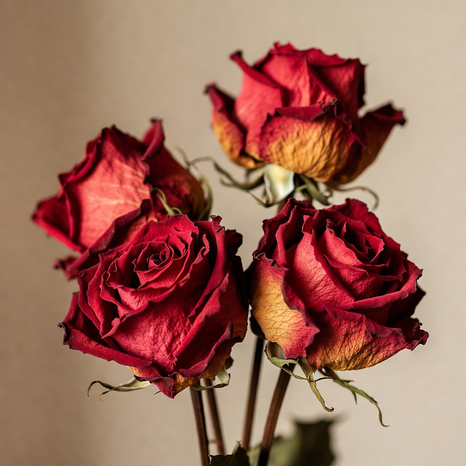 Four wilted red roses Four wilted red roses