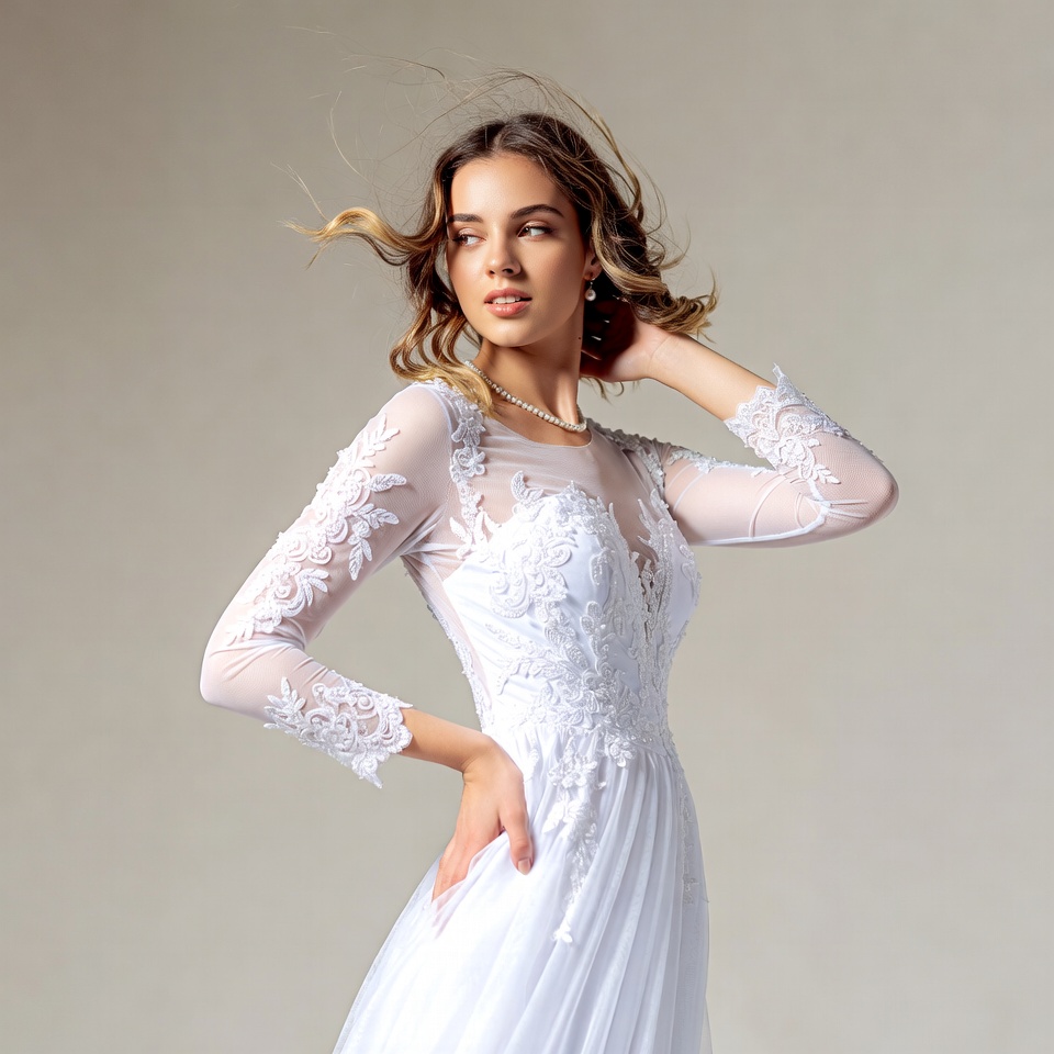 Woman in Lace Long Sleeve Wedding Dress Woman in Lace Long Sleeve Wedding Dress