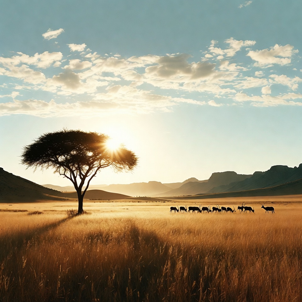 Zebras grazing savanna sunset acacia tree Zebras grazing savanna sunset acacia tree