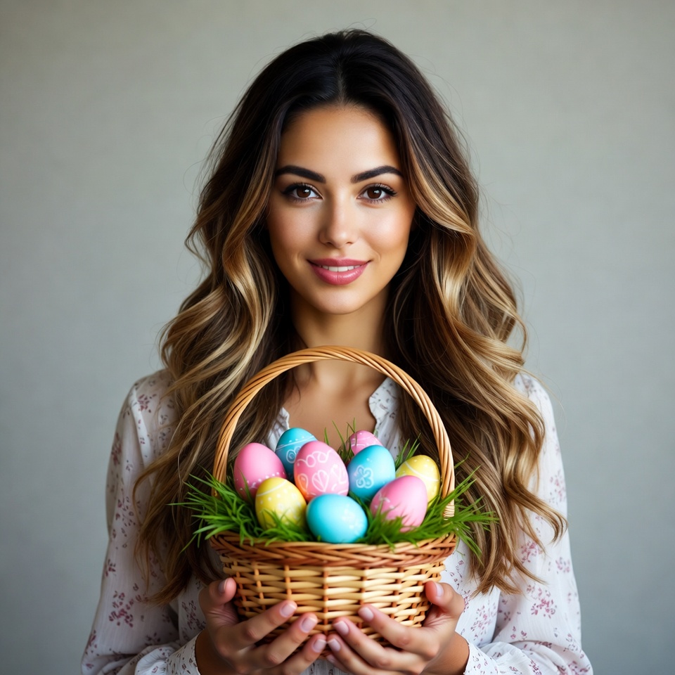 Woman holding Easter basket Woman holding Easter basket