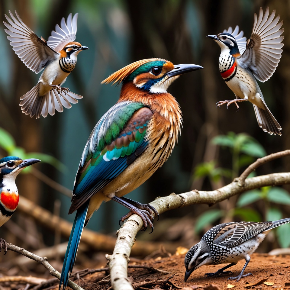 Colorful Toucans Flying in Jungle Colorful Toucans Flying in Jungle