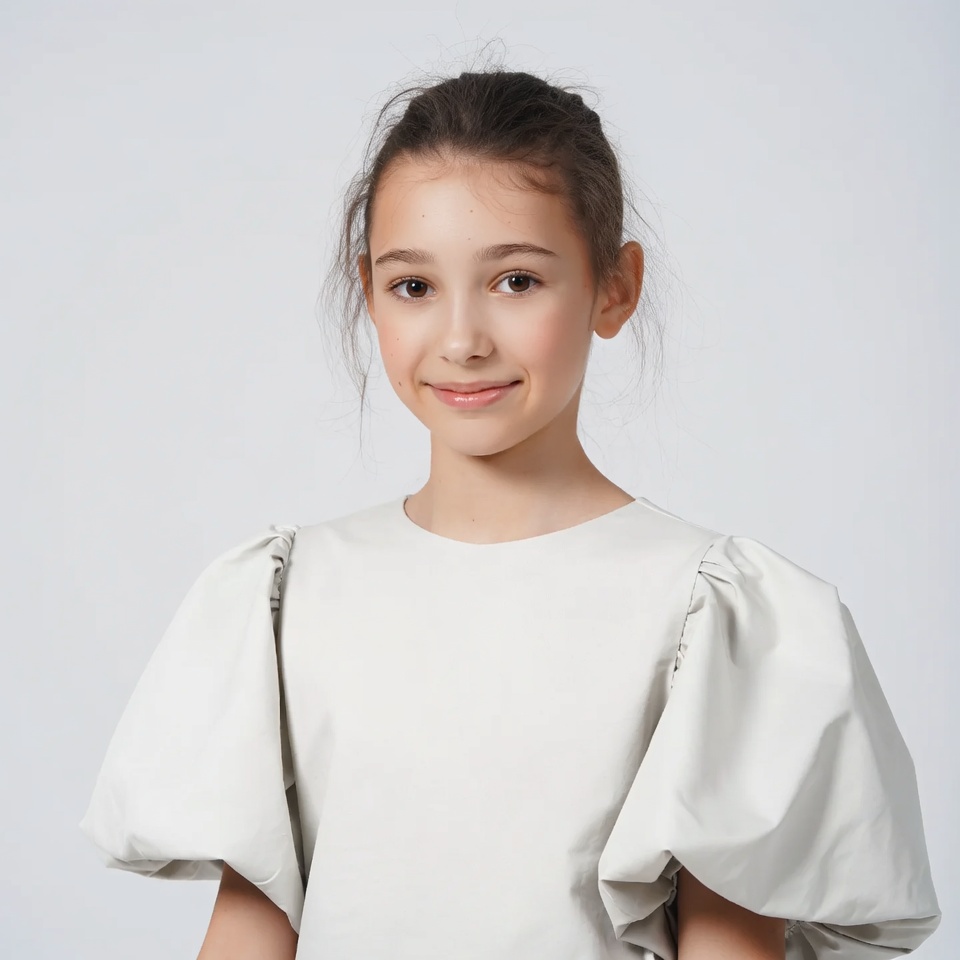 Girl in puffy sleeve dress smiling Girl in puffy sleeve dress smiling