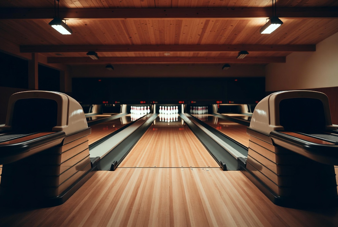 Bowling alley with pins and lanes Bowling alley with pins and lanes