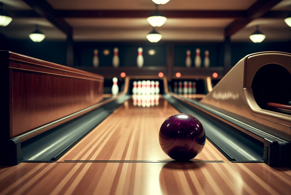 Purple Bowling Ball on Lane Purple Bowling Ball on Lane