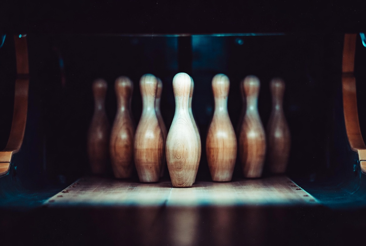 Bowling Pins Setup on Lane Bowling Pins Setup on Lane