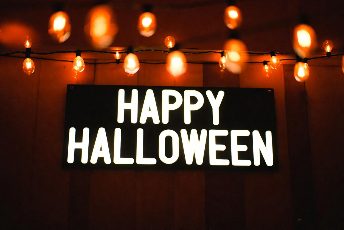Happy Halloween Sign with Warm Lights Happy Halloween Sign with Warm Lights