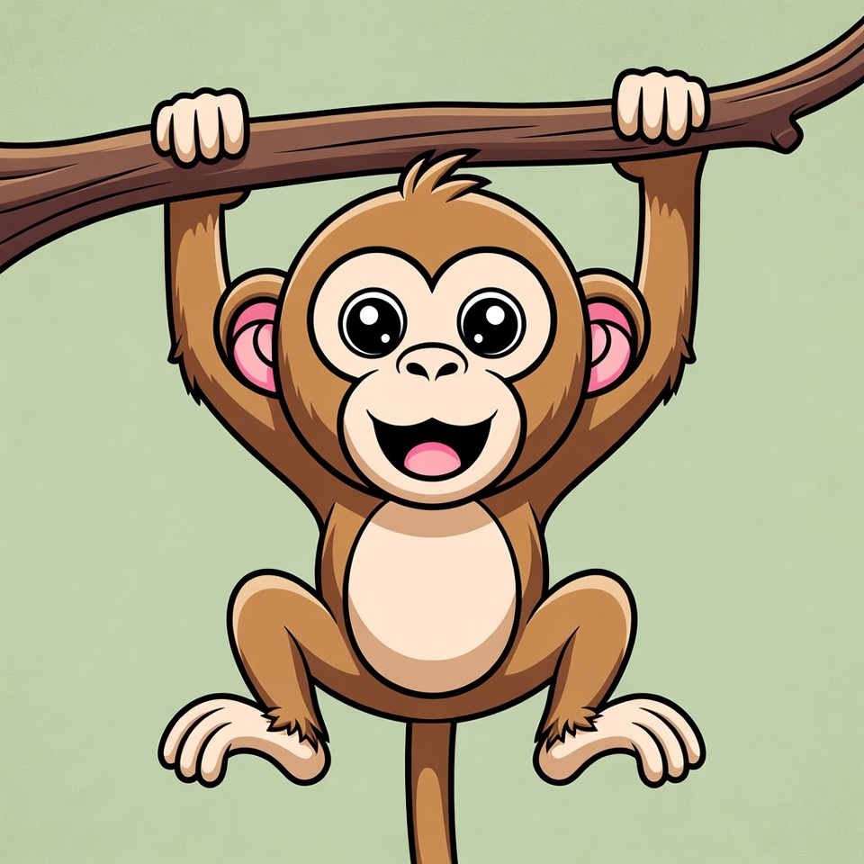 Cartoon monkey hanging from branch Cartoon monkey hanging from branch