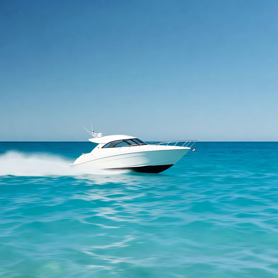 White speedboat racing on ocean White speedboat racing on ocean