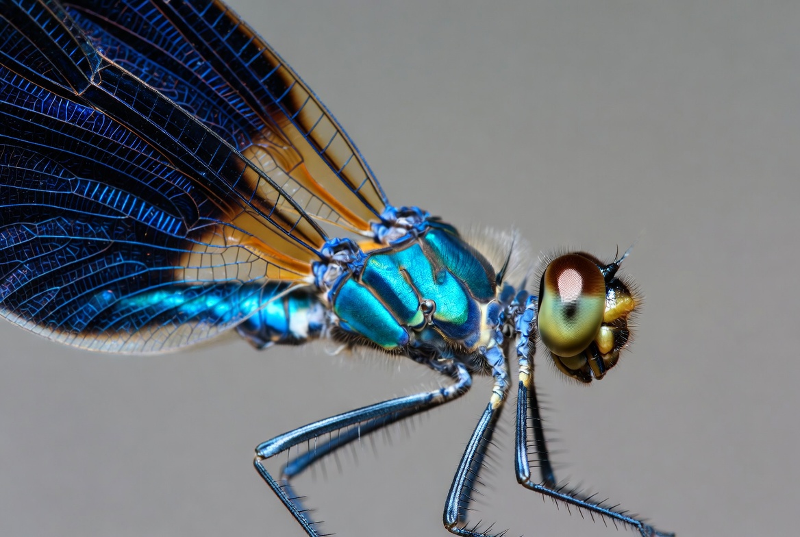 Blue Dragonfly on Gray Background Blue Dragonfly on Gray Background