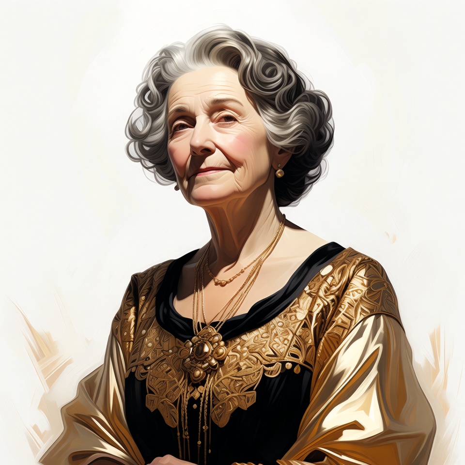 Elderly woman in gold gown Elderly woman in gold gown