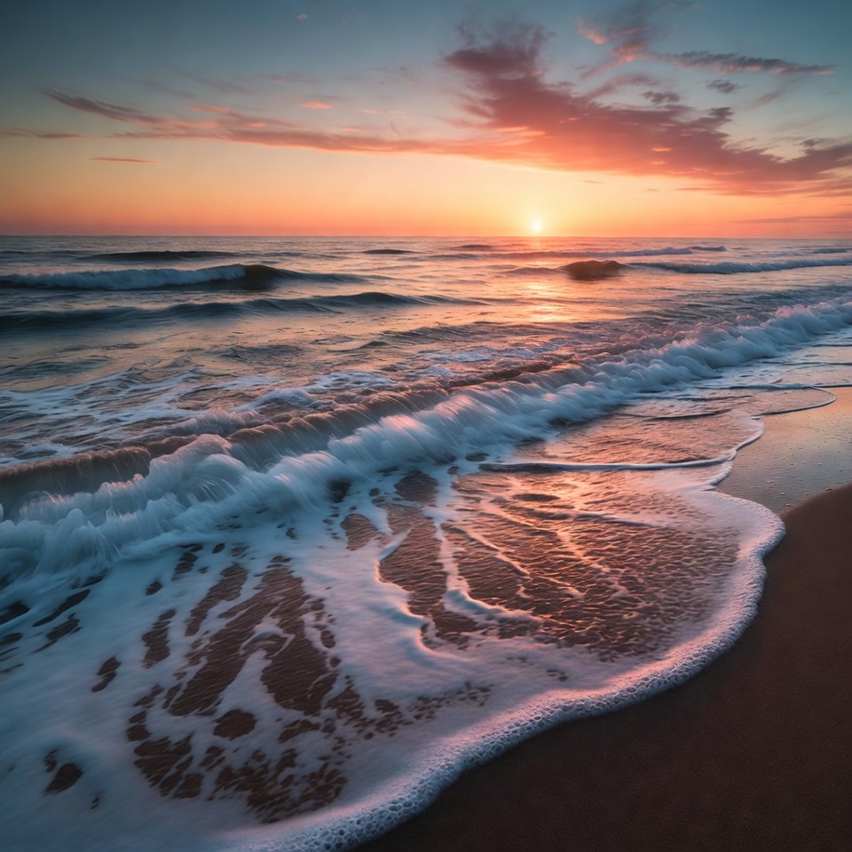 Sunset waves crashing on beach Sunset waves crashing on beach