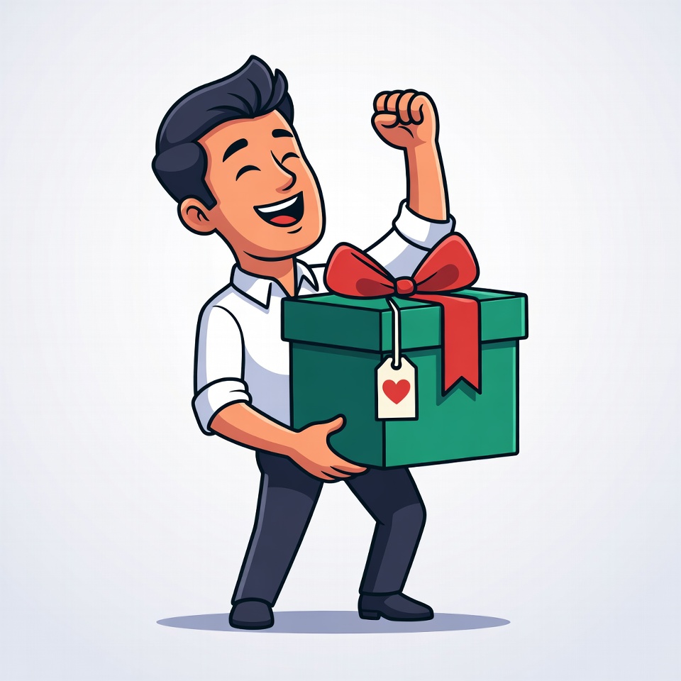Man celebrating with big gift box Man celebrating with big gift box