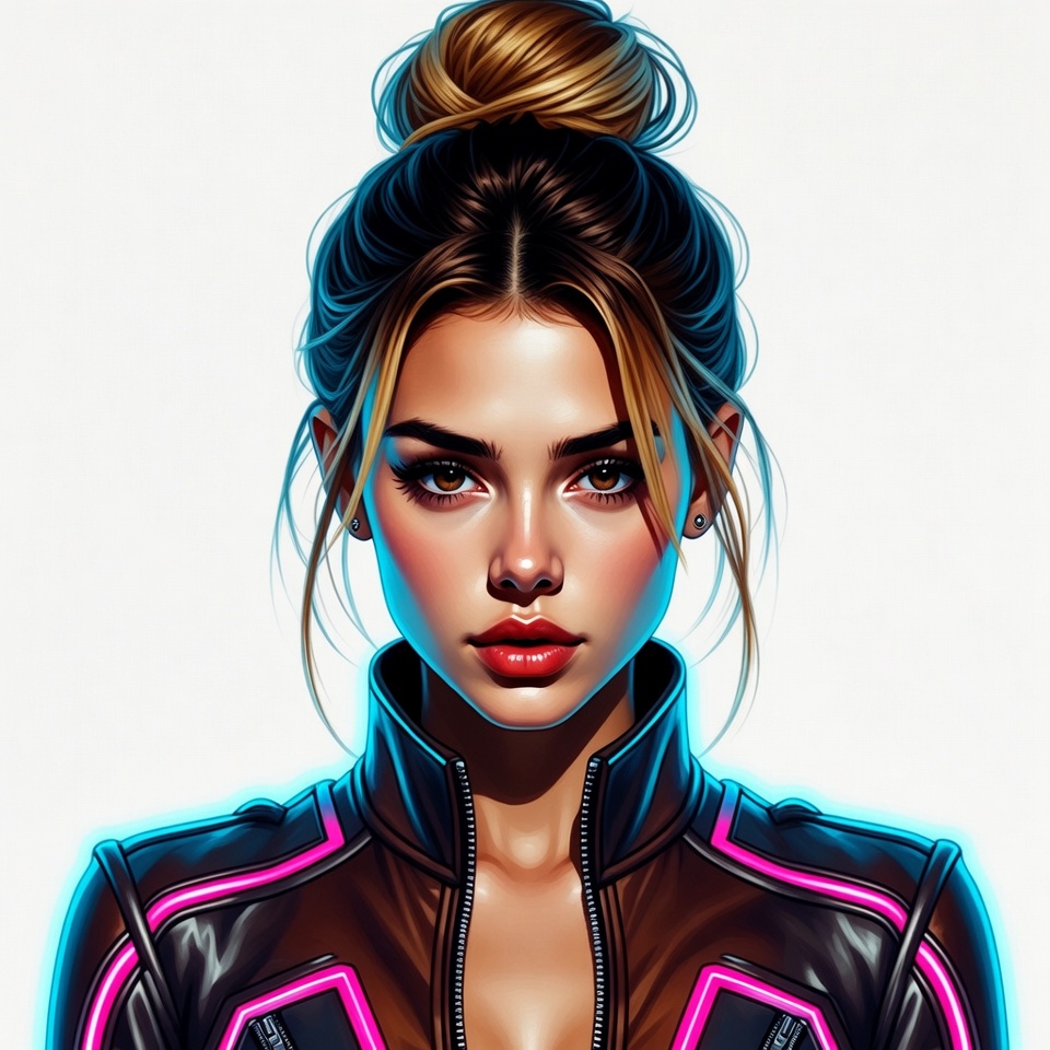 Woman with pink neon jacket Woman with pink neon jacket