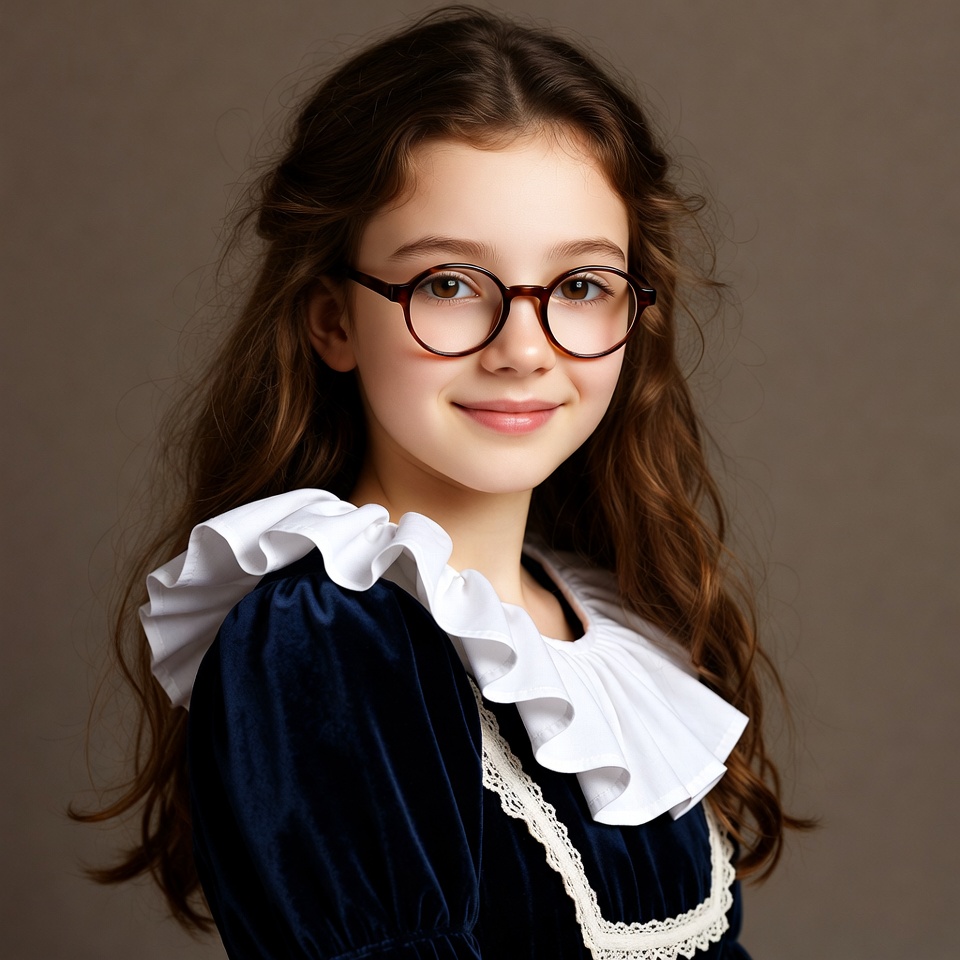 Girl in navy dress with glasses Girl in navy dress with glasses