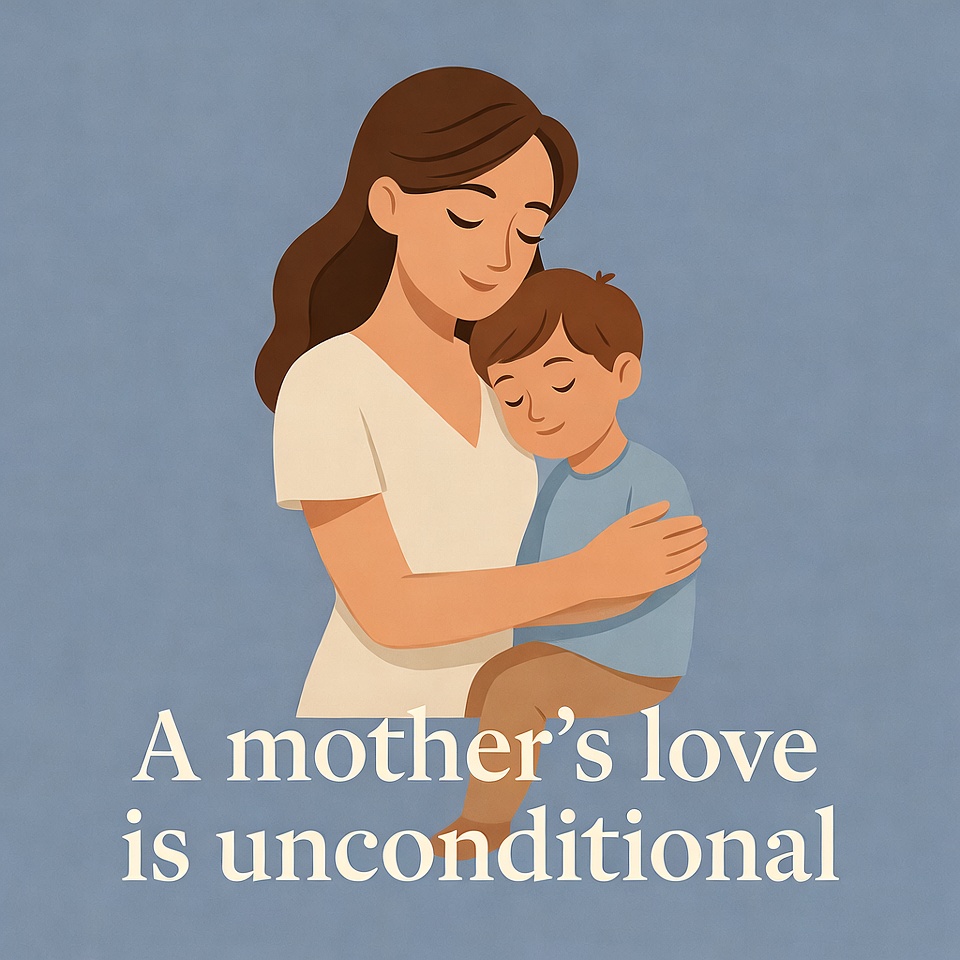 Mother hugging young boy illustration Mother hugging young boy illustration