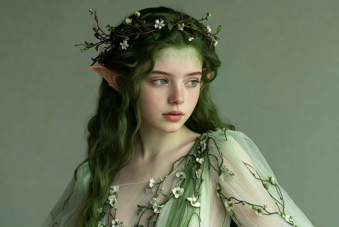 Green-haired elf woman with flowers Green-haired elf woman with flowers
