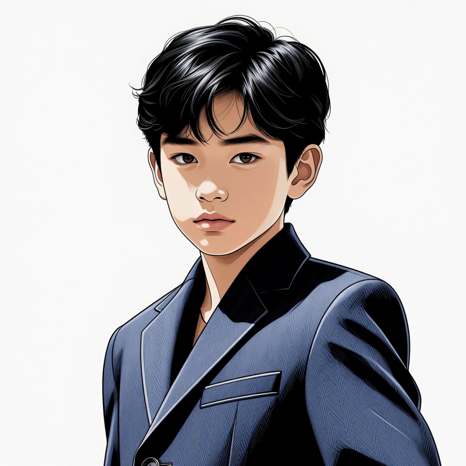 Asian boy in navy suit illustration Asian boy in navy suit illustration