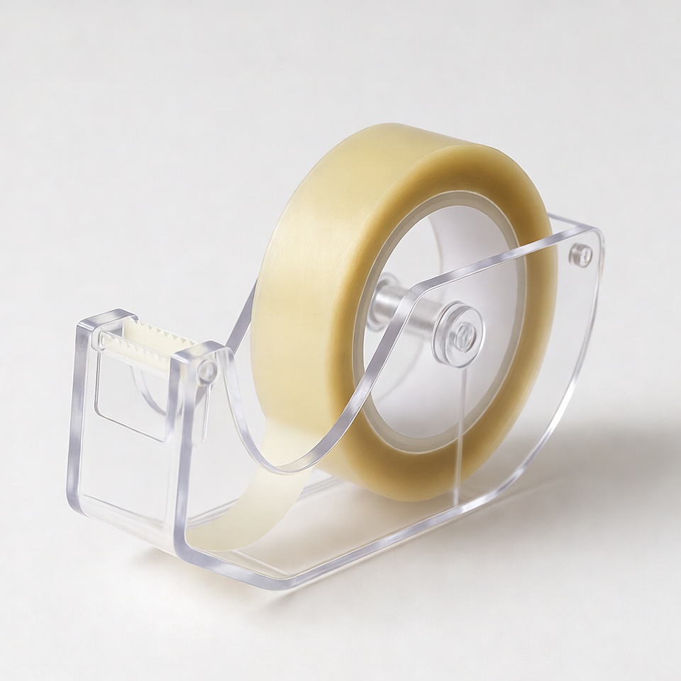 Transparent Tape Dispenser with Yellow Tape Transparent Tape Dispenser with Yellow Tape