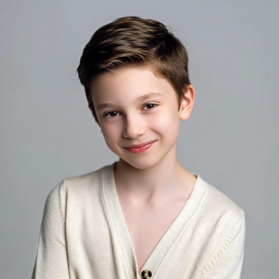 Smiling boy in white cardigan Smiling boy in white cardigan
