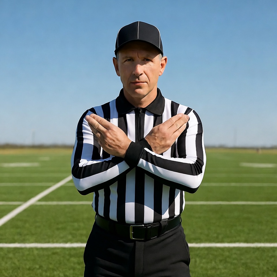 Referee signaling timeout on football field Referee signaling timeout on football field