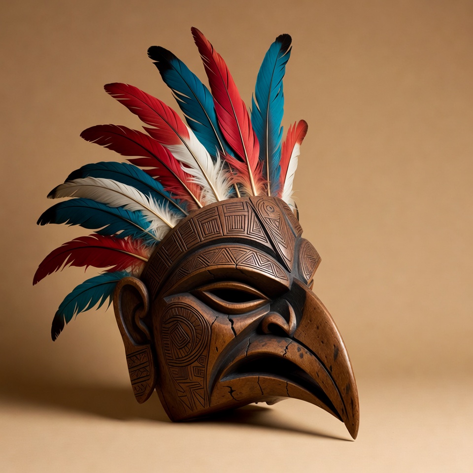 Carved Native American Raven Headdress Mask Carved Native American Raven Headdress Mask