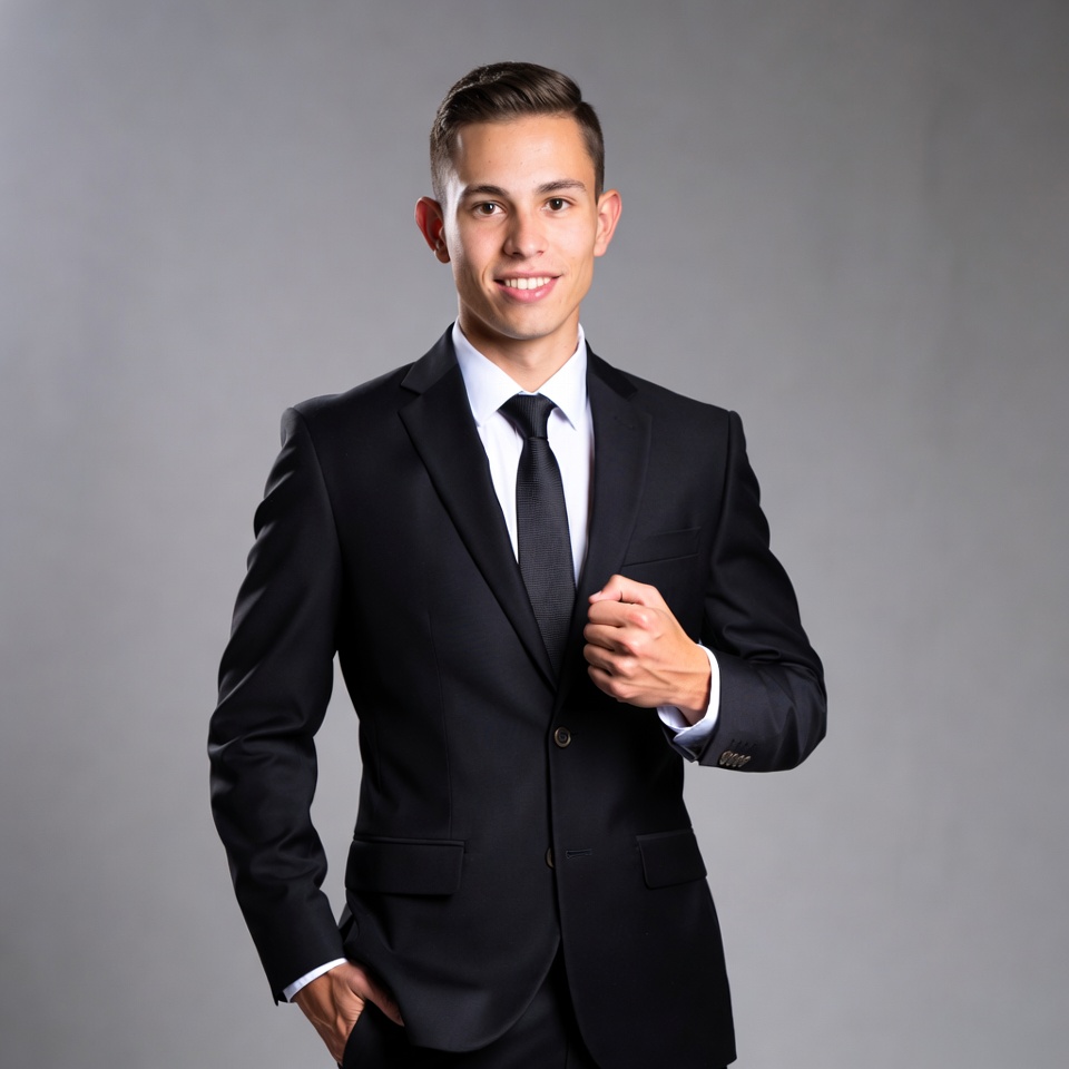 Young man in black suit smiling Young man in black suit smiling