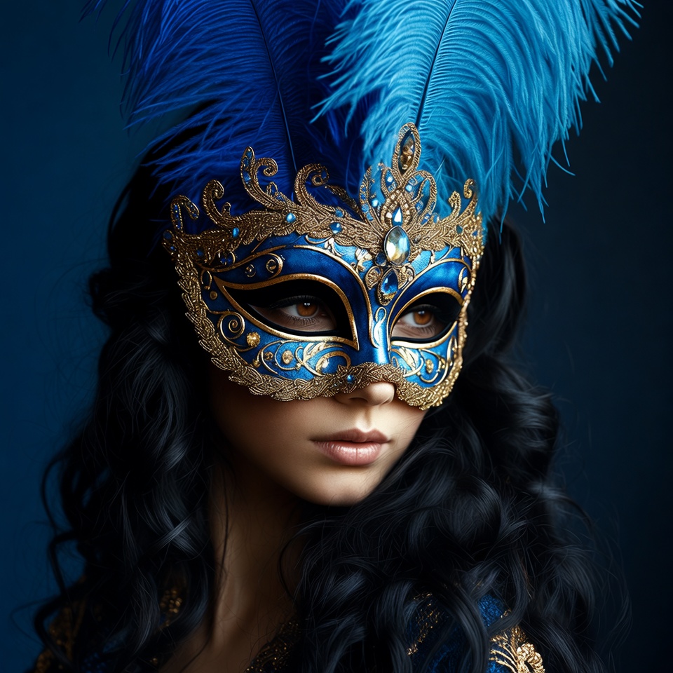 Woman wearing blue Venetian mask Woman wearing blue Venetian mask