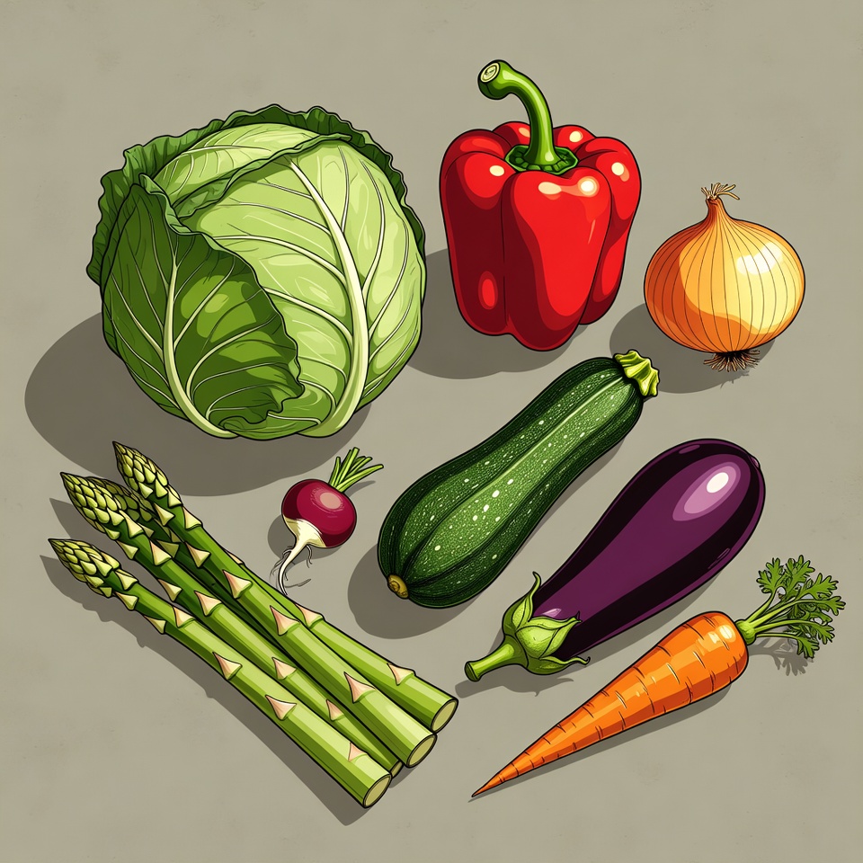 Assorted Fresh Vegetables Illustration Assorted Fresh Vegetables Illustration
