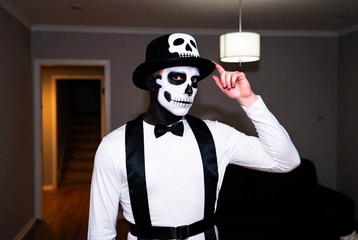 Man in skull face paint and top hat Man in skull face paint and top hat