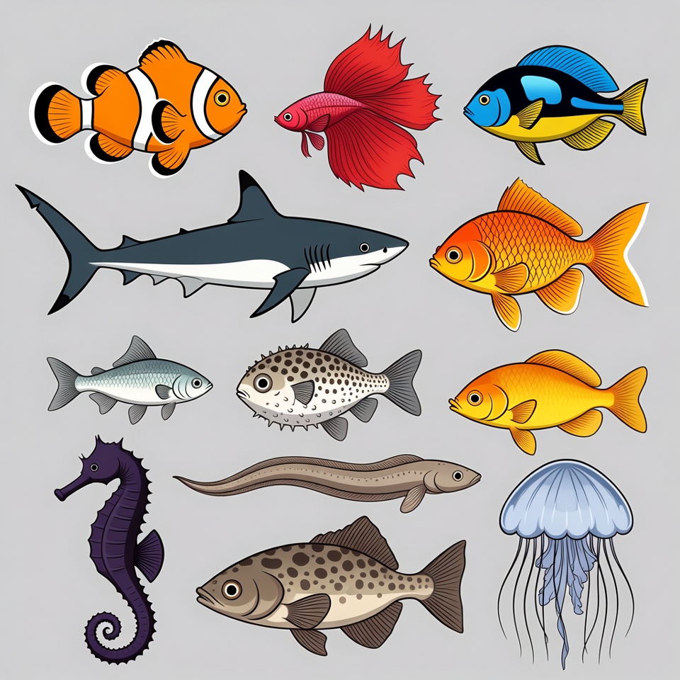 Colorful Cartoon Sea Creatures Illustration Colorful Cartoon Sea Creatures Illustration
