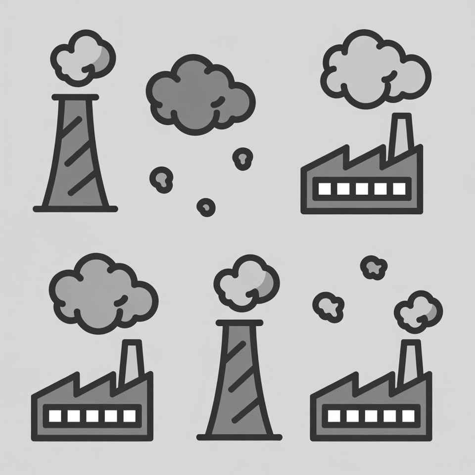 Industrial Chimneys and Factories Icons Industrial Chimneys and Factories Icons
