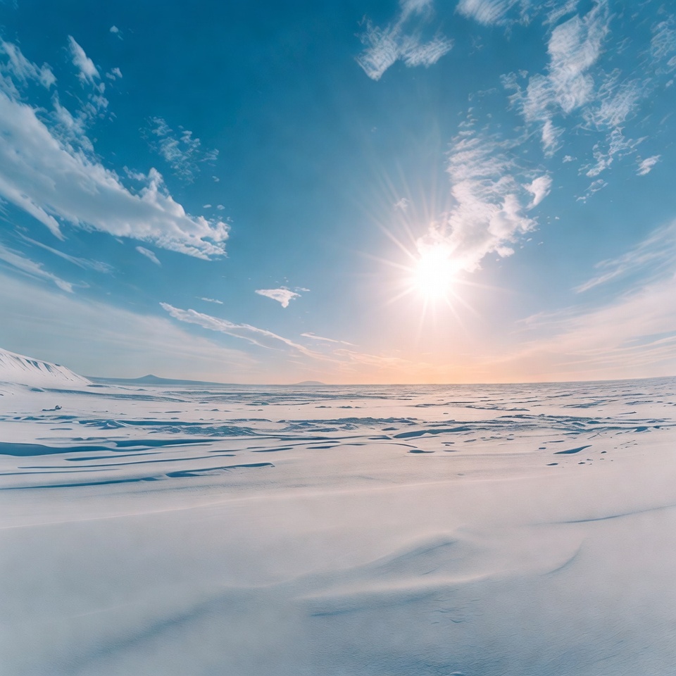 Snowy Landscape with Sun and Blue Sky Snowy Landscape with Sun and Blue Sky