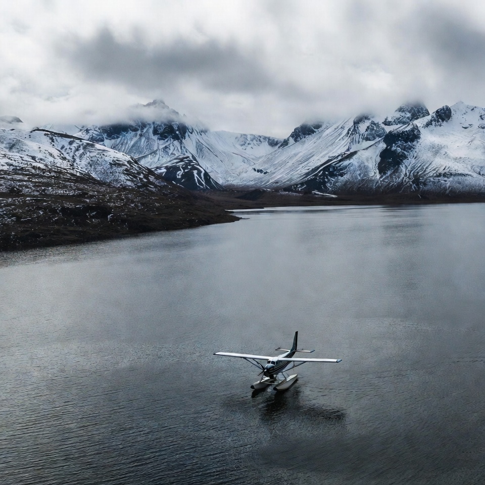 Seaplane on snowy mountain lake Seaplane on snowy mountain lake