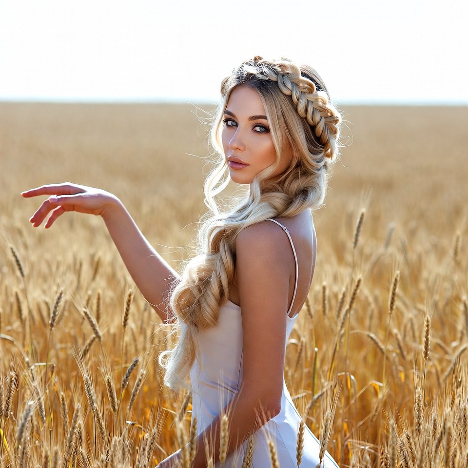 Blonde woman in wheat field Blonde woman in wheat field